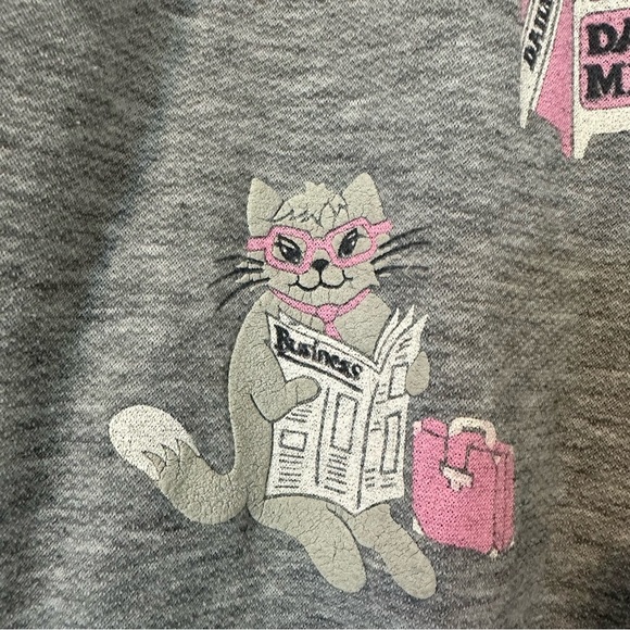 Vintage Spumoni Novelty Cats Reading Sweatshirt Womens Medium Gray White Pink - Picture 3 of 12
